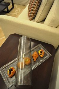 hotel bedside amenity serving platter with lid St. Regis Doha MyGlassStudio