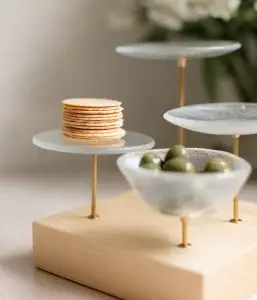 amuse bouche stand industrial style wooden bar stand food presentation MyGlassStudio