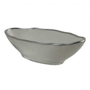 Boat Shaped Serving Dish in Gray Textured Glass - Boat Shaped Bowls - 3/4 View
