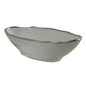 Boat Shaped Serving Dish in Gray Textured Glass - Boat Shaped Bowls - 3/4 View
