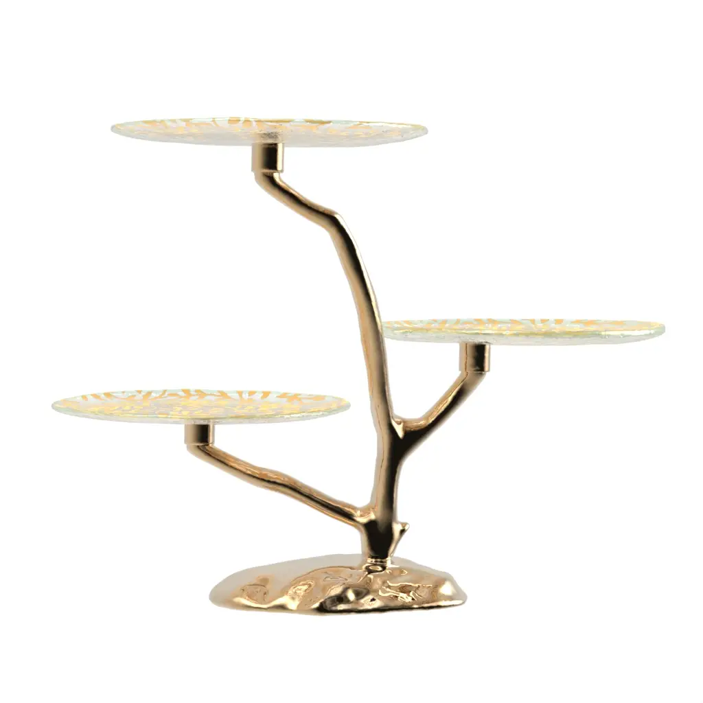 3 Tier Afternoon Tea Stand in Matte Gold - Tea Stands - 3/4 View
