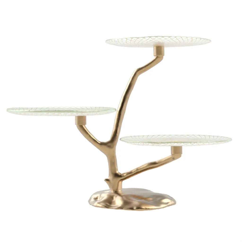 3 Tier Afternoon Tea Stand in Matte Gold - Tea Stands - 3/4 View