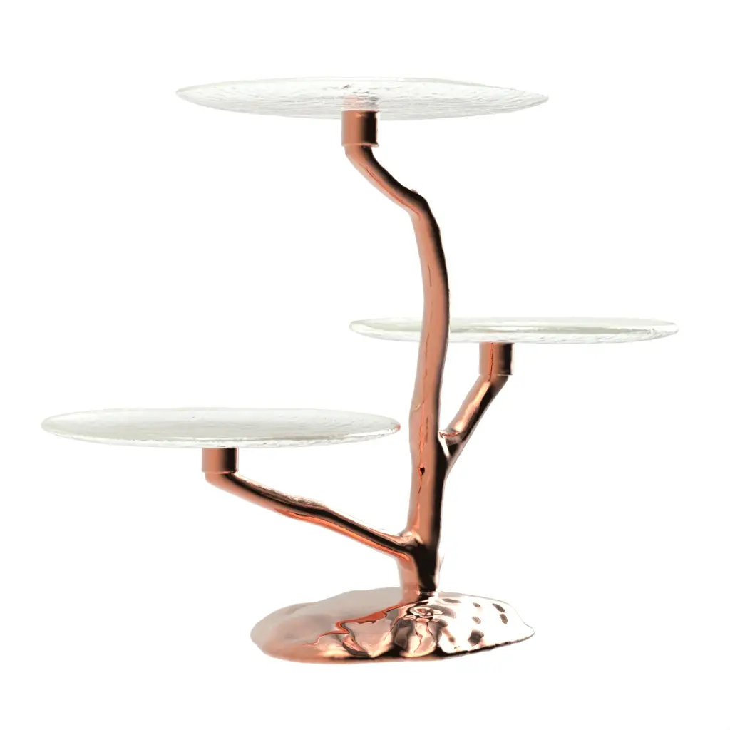3 Tier Afternoon Tea Stand in Glass With Texture - Tea Stands - 3/4 View