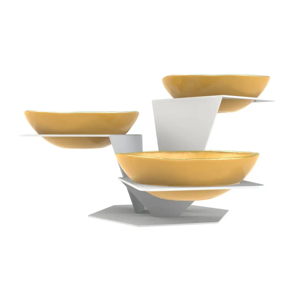 3 Tier Bowl Stand in Matte Gold - Serving Stands - 3/4 View