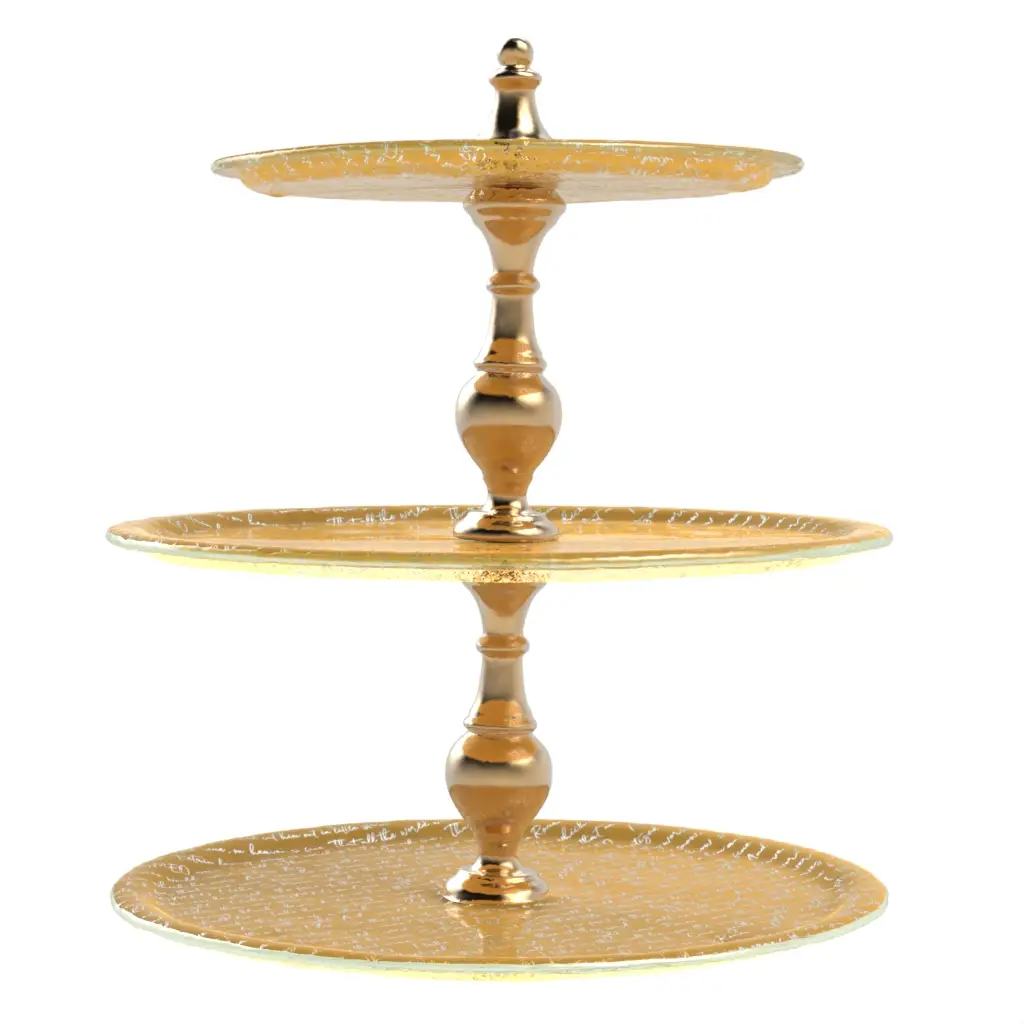 3 Tier Platter in Matte Gold - Serving Stands - 3/4 View