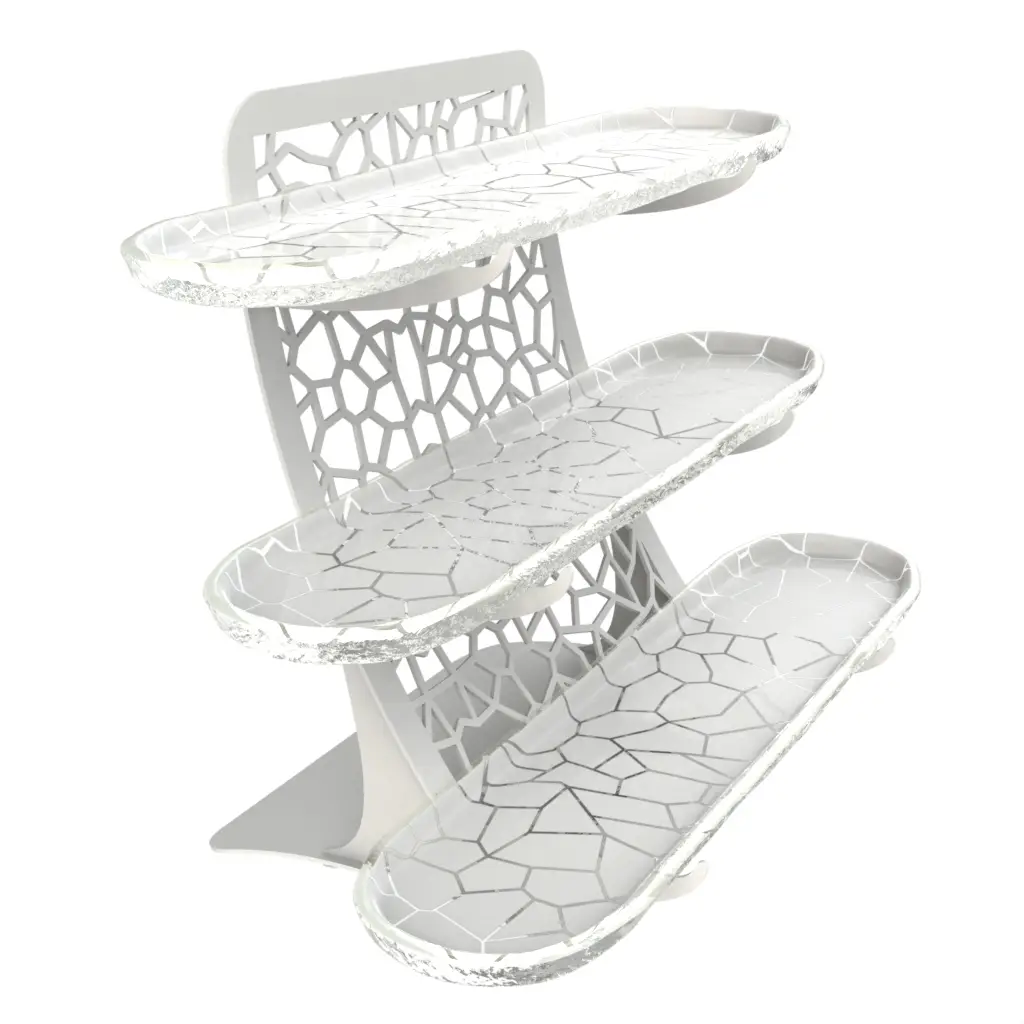 3 Tier Rectangular Serving Platter in Milk White - Serving Stands - 3/4 View