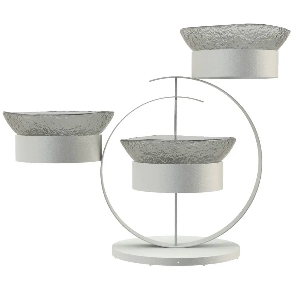 3 Tier Serving Bowl in Gray Textured Glass - Serving Stands - 3/4 View