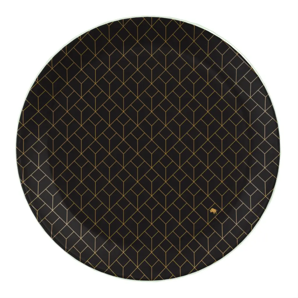 Black And Gold Dinner Plate in Black - Restaurant Plates - 3/4 View