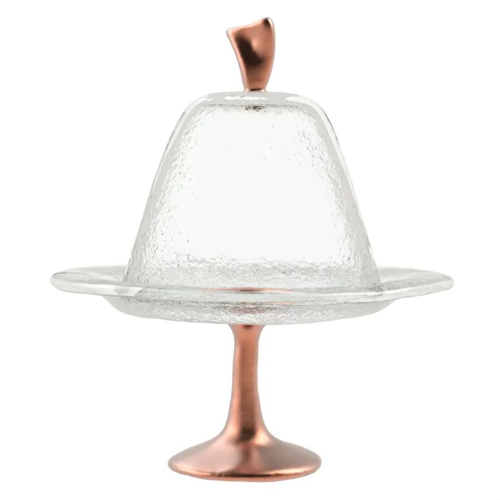 Cake Pedestal With Dome in Glass With Texture - Cake Stands - 3/4 View