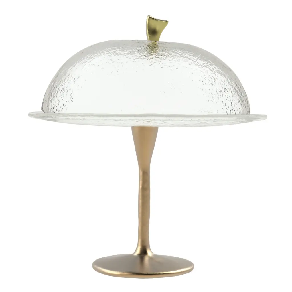 Cake Pedestal With Dome in Glass With Texture - Cake Stands - 3/4 View