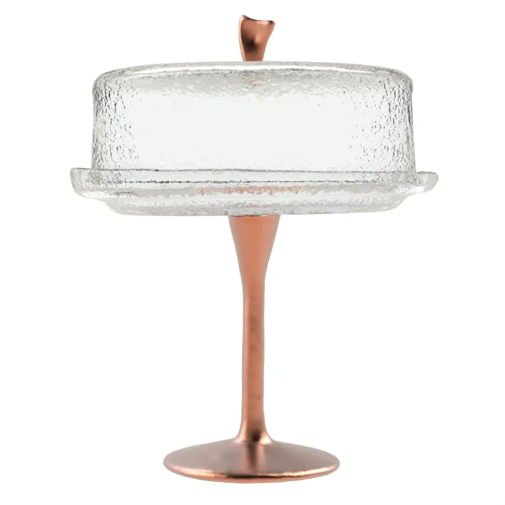 Cake Stand And Dome in Glass With Texture - Cake Stands - 3/4 View