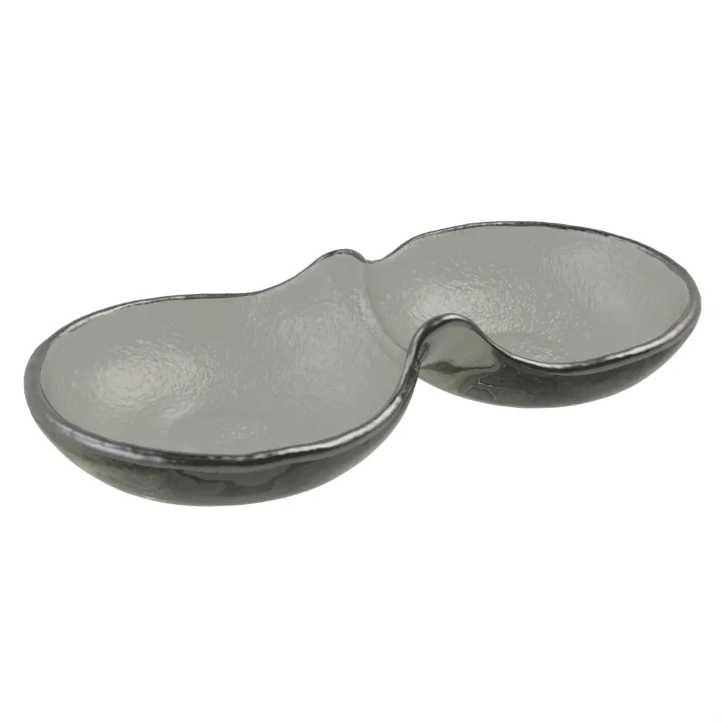 Double Dish Nut Bowl in Gray Textured Glass - Snacks Serveware - 3/4 View