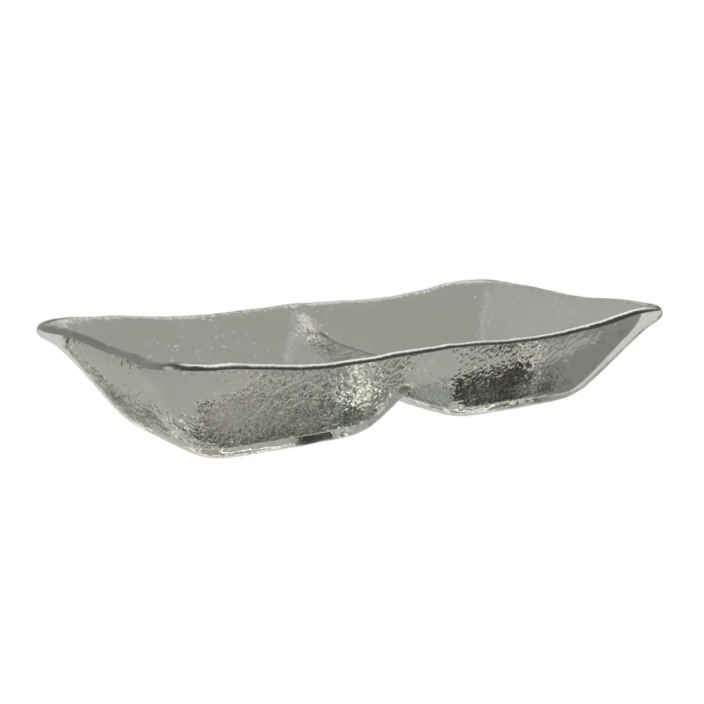Double Dish Nut Bowl in Gray Textured Glass - Snacks Serveware - 3/4 View