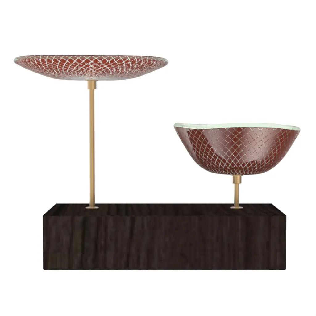Double Dish Nut Bowl in Cognac Brown - Snacks Serveware - 3/4 View