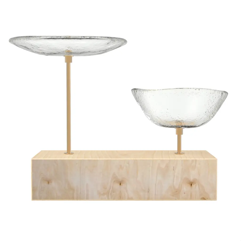 Double Dish Nut Bowl in Glass With Texture - Snacks Serveware - 3/4 View