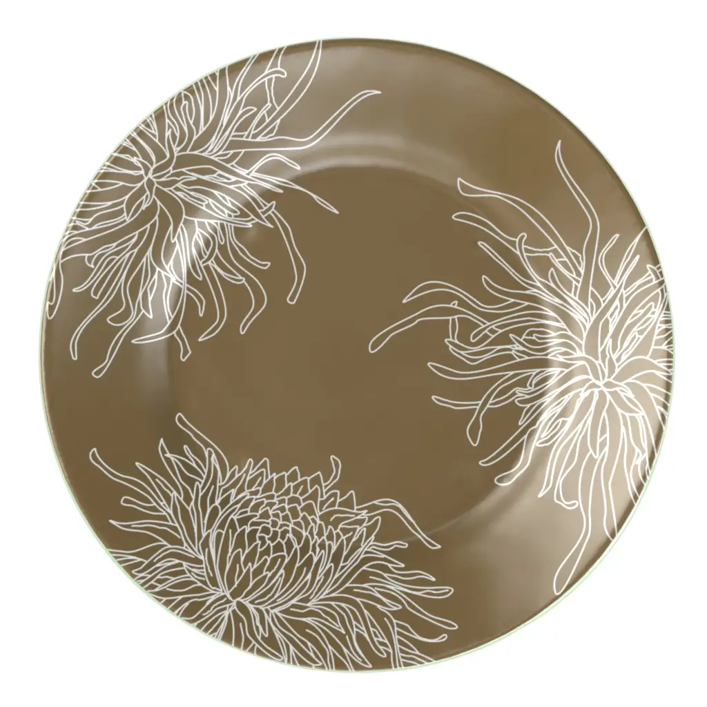 Floral Dessert Plate in Olive Gray - Restaurant Plates - 3/4 View