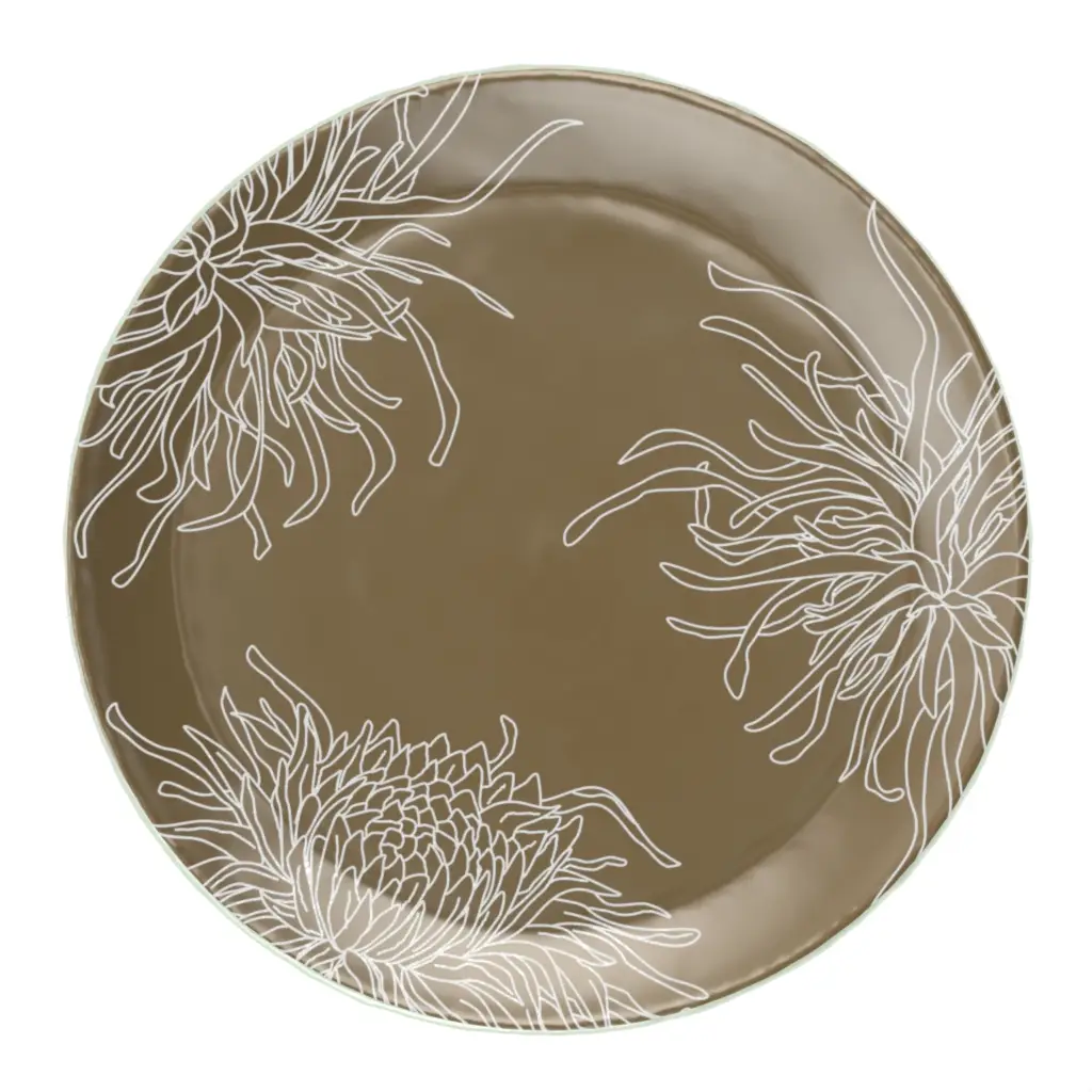 Floral Dinner Plate in Olive Gray - Restaurant Plates - 3/4 View