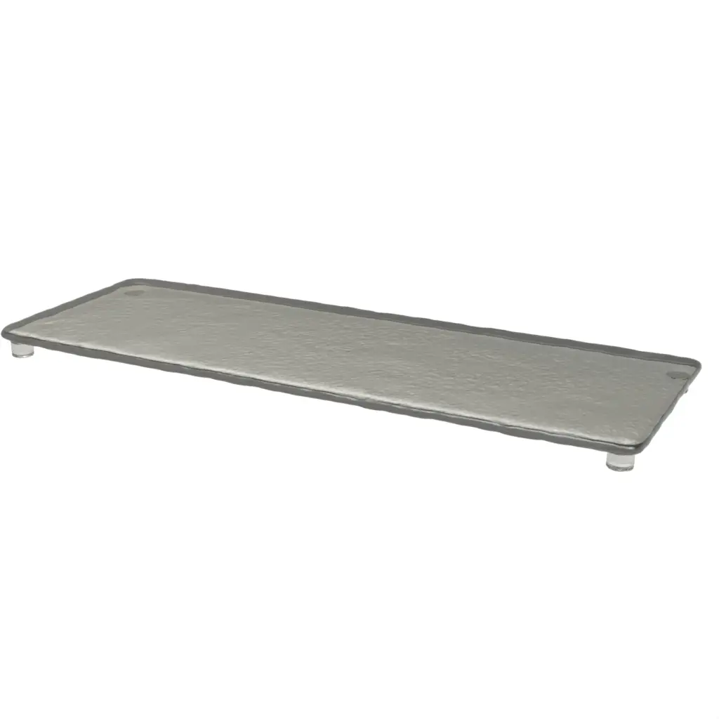 Footed Serving Board in Gray Textured Glass - Serving Dishes - 3/4 View