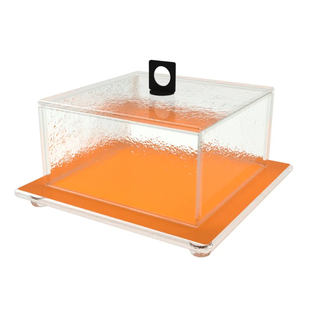 Glass Cake Stand With Cover in Saffron Orange - Cake Stands - 3/4 View