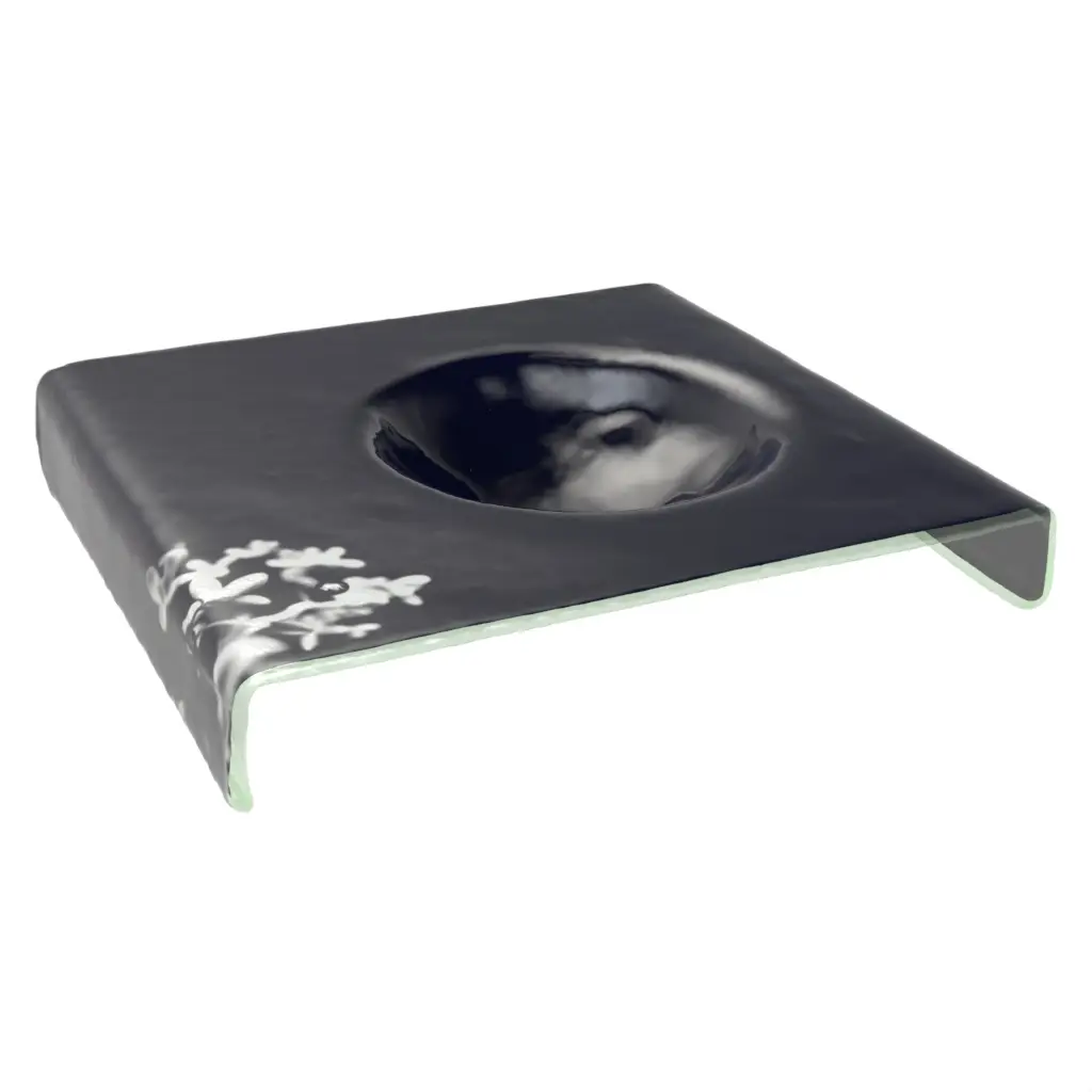 Glass Dessert Plate in Navy Onyx Blue - Restaurant Plates - 3/4 View