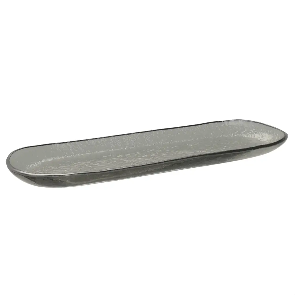 Glass Serving Platter in Gray Textured Glass - Buffet Serveware - 3/4 View