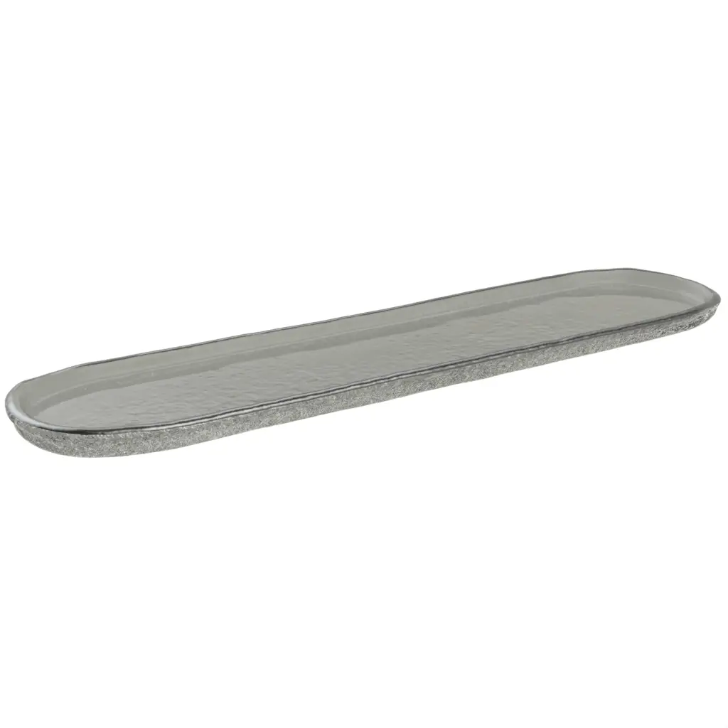 Large Oval Serving Platter in Gray Textured Glass - Extra Large Serving Platters & Bowls - 3/4 View
