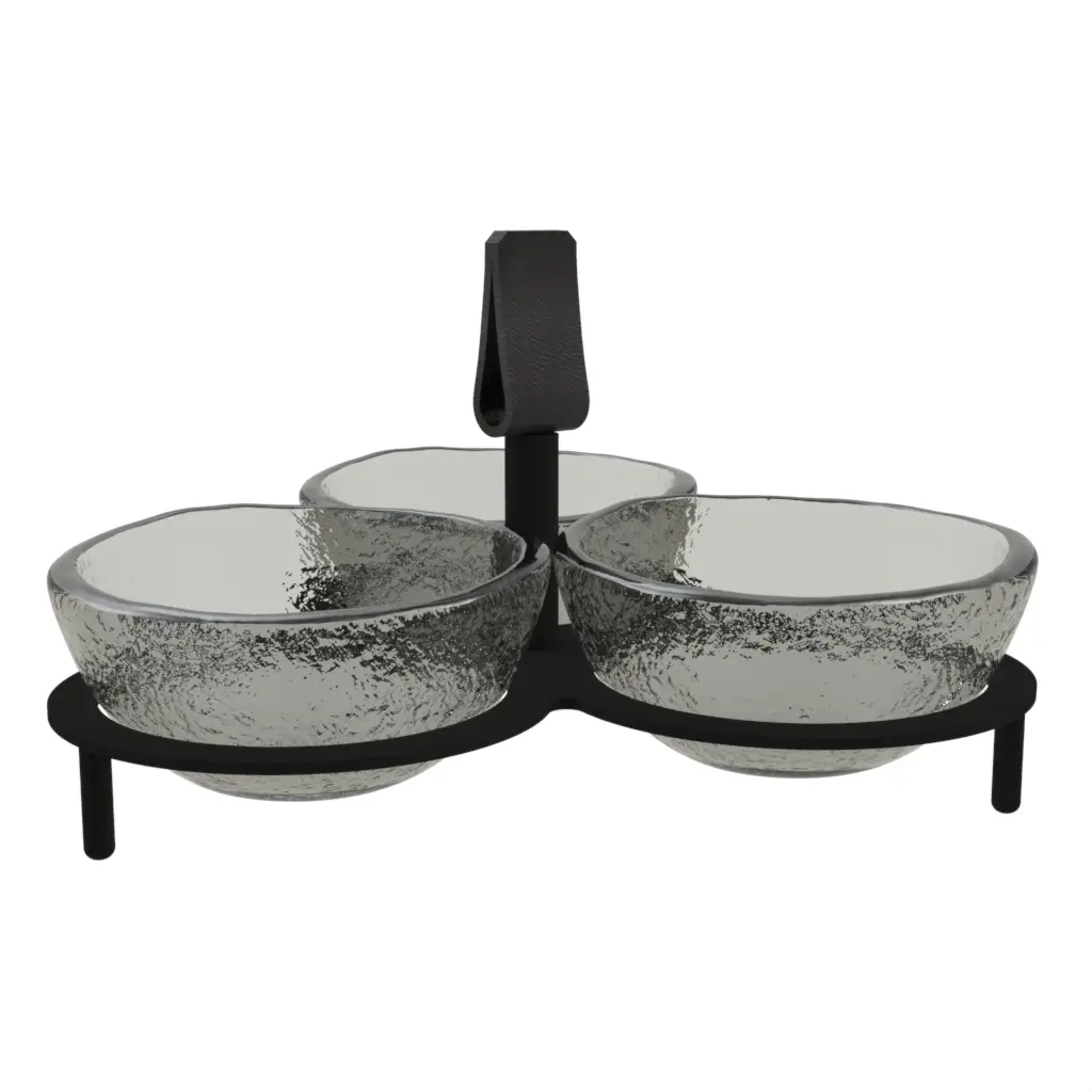 Nut Bowl Set in Gray Textured Glass - Snacks Serveware - 3/4 View