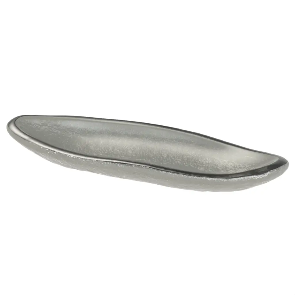 Olive Serving Dish in Gray Textured Glass - Snacks Serveware - 3/4 View