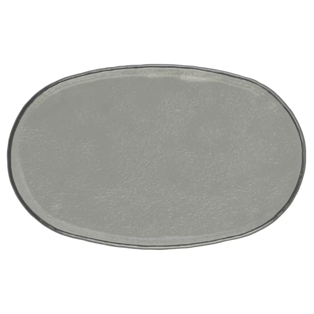 Oval Serving Platter in Gray Textured Glass - Oblong Plates & Bowls - 3/4 View