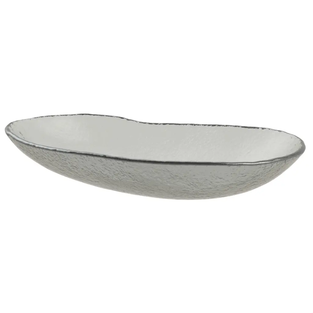 Oversized Glass Bowl in Gray Textured Glass - Boat Shaped Bowls - 3/4 View