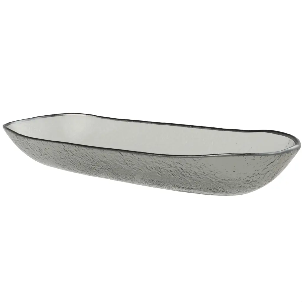 Oversized Glass Bowl in Gray Textured Glass - Organic Plates - 3/4 View