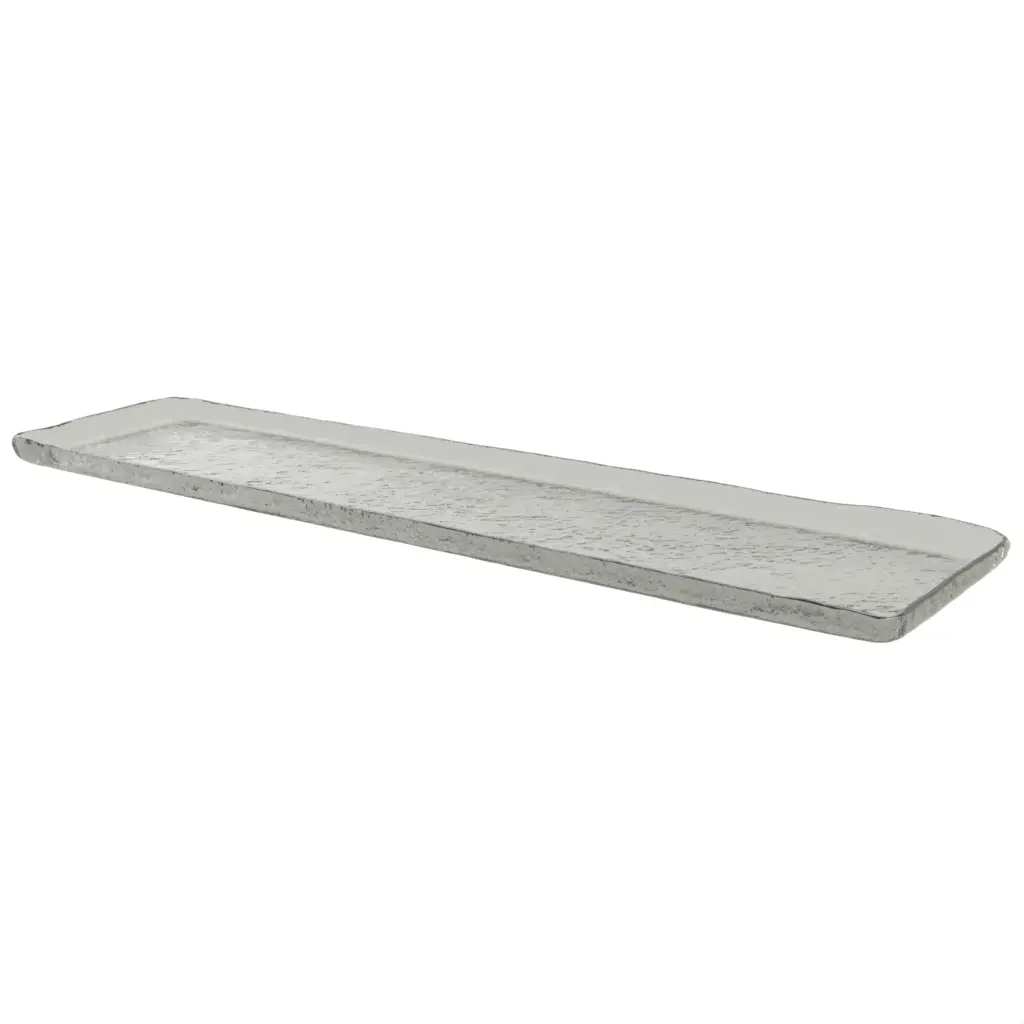 Rectangular Platter in Gray Textured Glass - Buffet Serveware - 3/4 View
