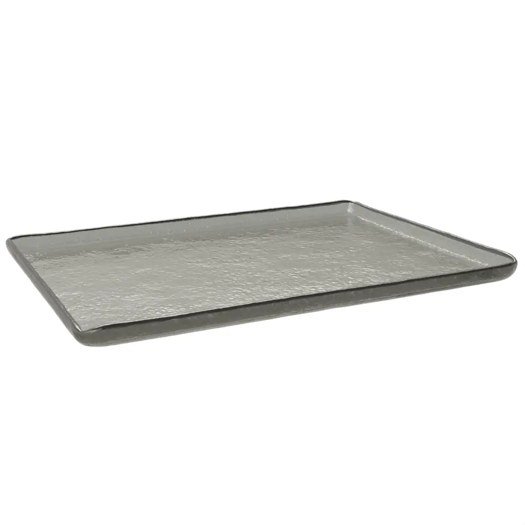 Rectangular Serving Platter in Gray Textured Glass - Buffet Serveware - 3/4 View