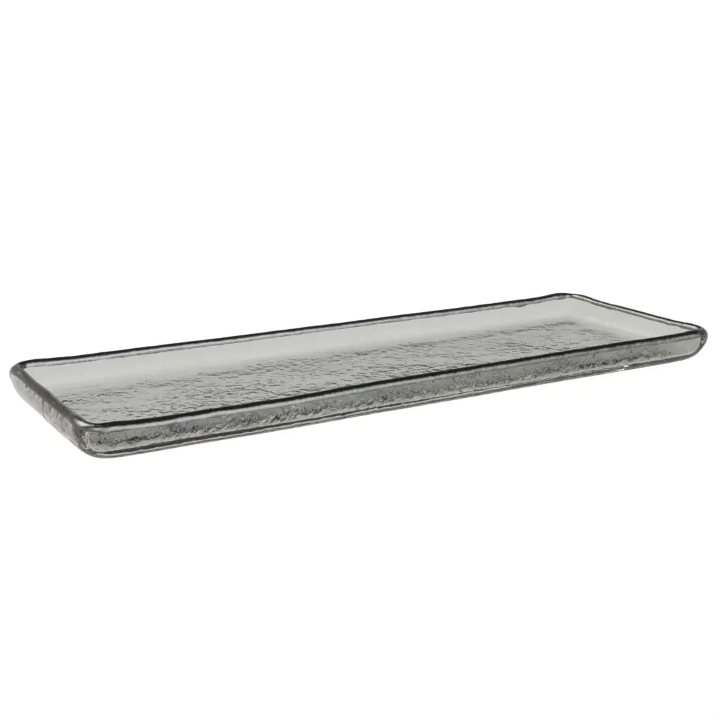 Rectangular Serving Platter in Gray Textured Glass - Buffet Serveware - 3/4 View