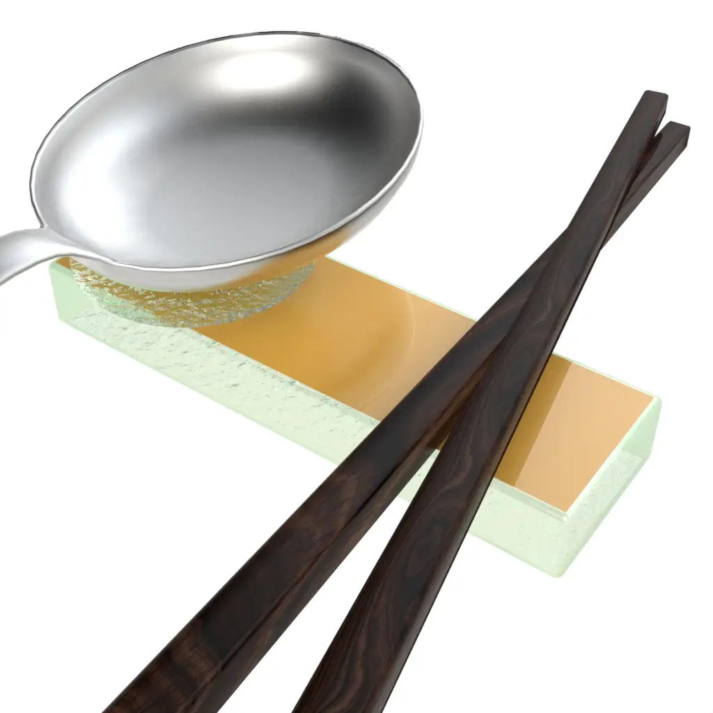Spoon And Chopstick Rest in Matte Gold - Fine Dining Tableware - 3/4 View
