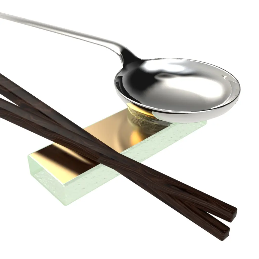 Spoon And Chopstick Rest in Pure Gold - Fine Dining Tableware - 3/4 View