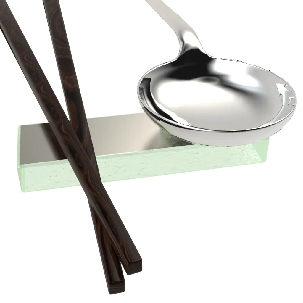 Spoon And Chopstick Rest in Platinum Silver - Fine Dining Tableware - 3/4 View