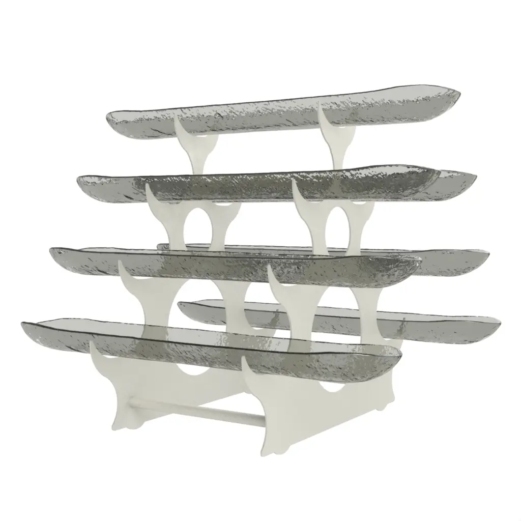 Tiered Bowl Stand in Gray Textured Glass - Serving Stands - 3/4 View