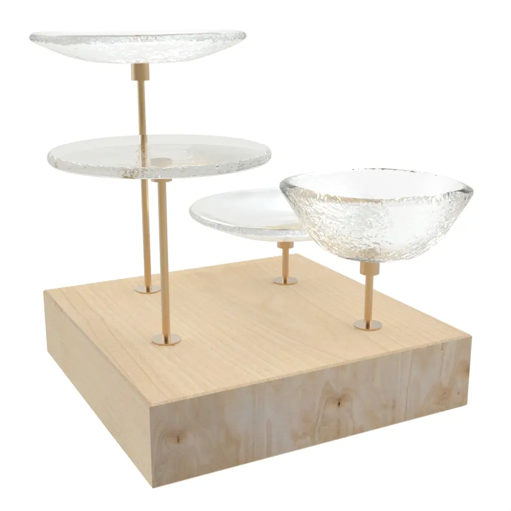 Wooden Nut Dish in Glass With Texture - Snacks Serveware - 3/4 View