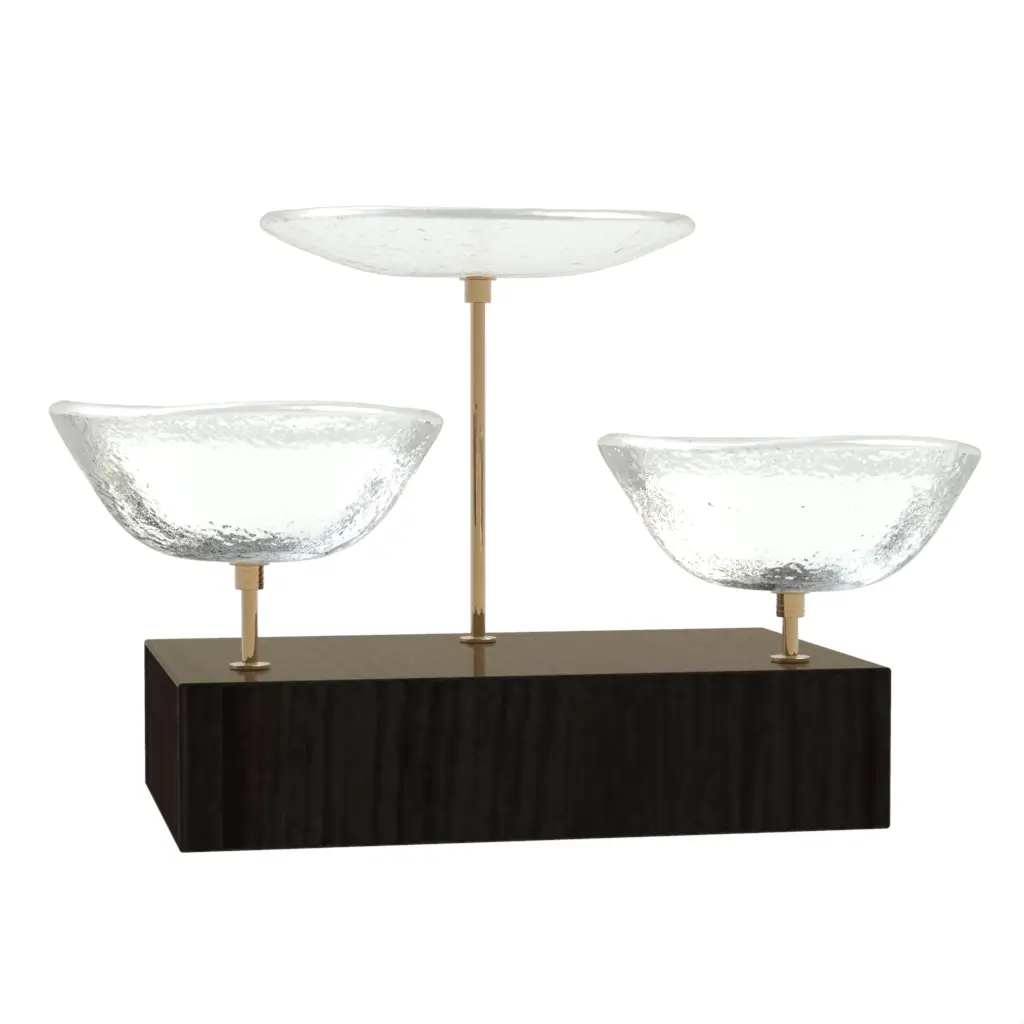 Wooden Nut Dish in Glass With Texture - Snacks Serveware - 3/4 View