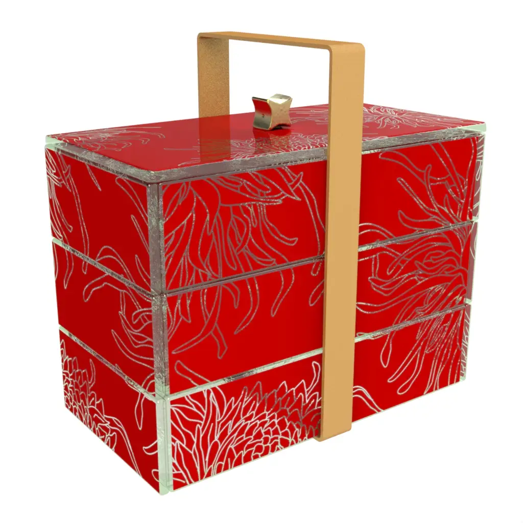 3 Tier Bento Box in Chinese Red - Specialty Serveware - 3/4 View