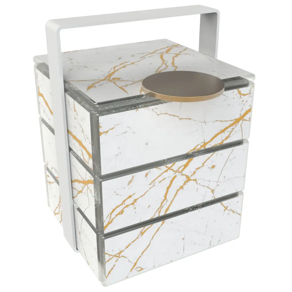 3 Tier Bento Box in Milk White - Specialty Serveware - 3/4 View