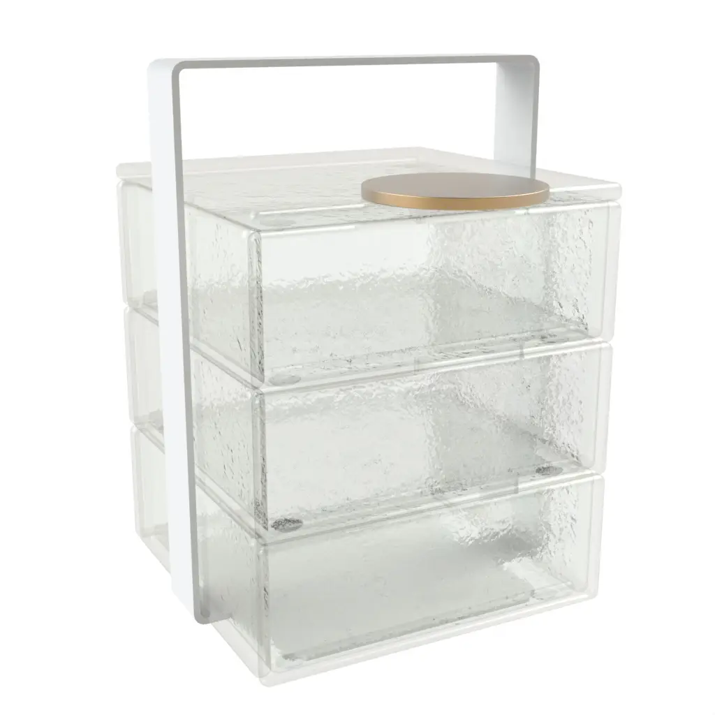3 Tier Bento Box in Glass With Texture - Specialty Serveware - 3/4 View
