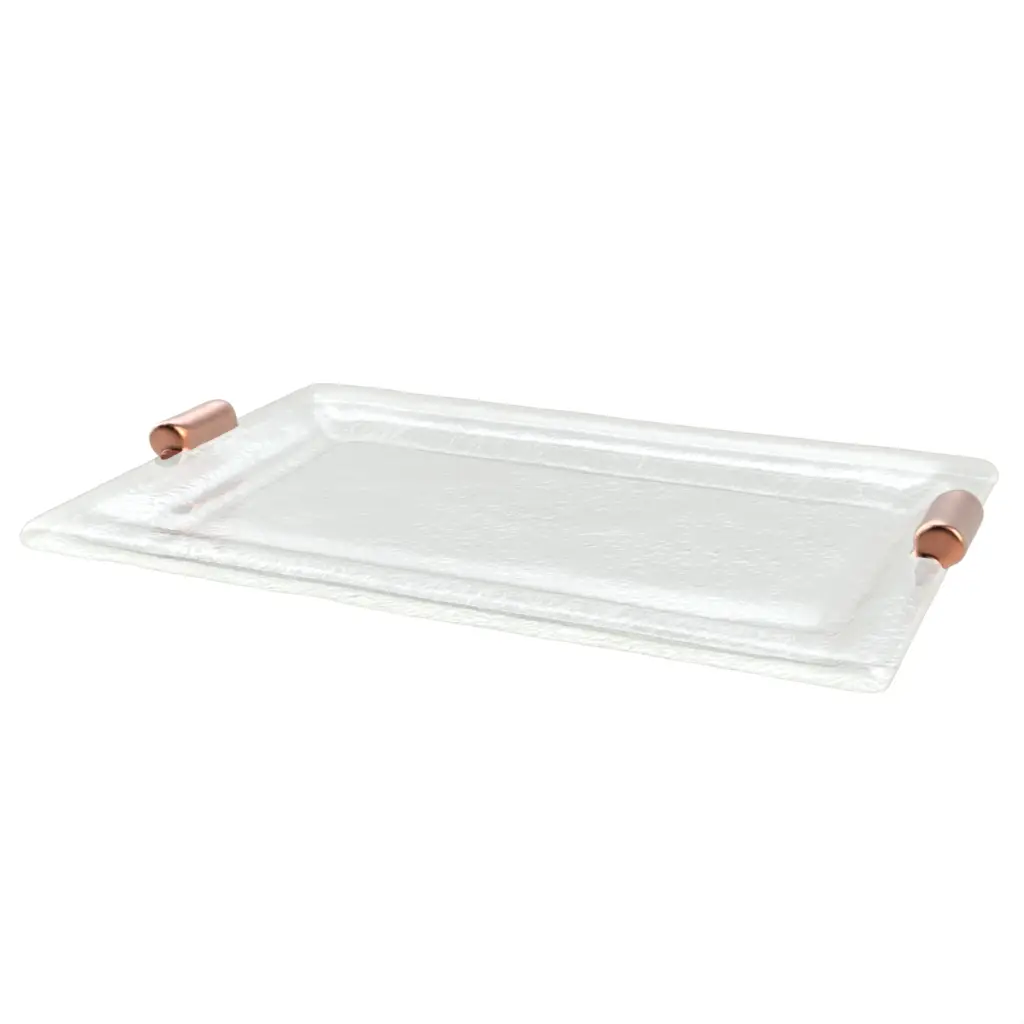 Decorative Accent Tray in Glass With Texture - Hotel Room Decor - 3/4 View