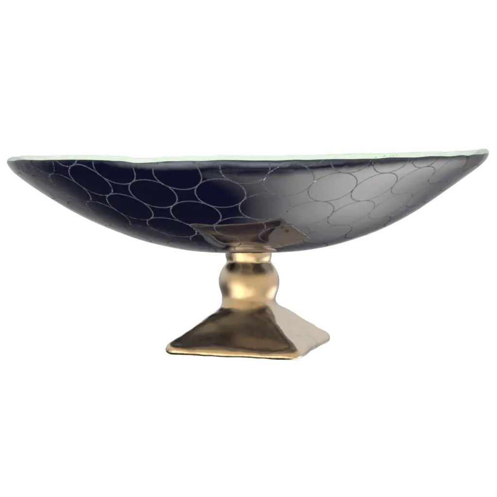 Footed Bowl Centerpiece in Navy Onyx Blue - Welcome Amenities - 3/4 View
