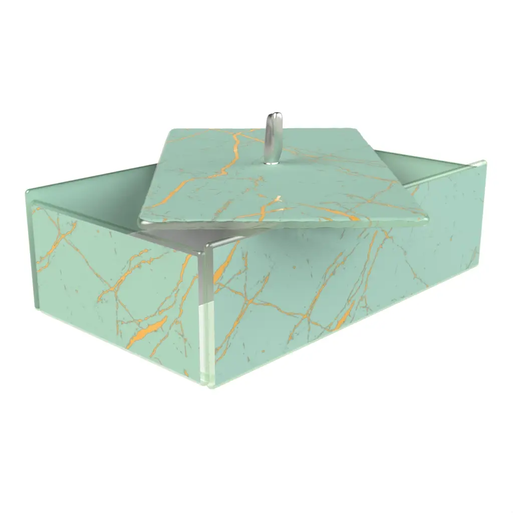 Glass Compartment Box in Teal Turquoise - Welcome Amenities - 3/4 View