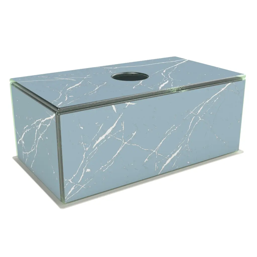 Glass Tissue Box Cover in Light Blue - Hotel Bathroom Accents - 3/4 View