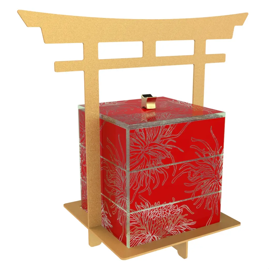 Japanese Style Bento Box in Chinese Red - Specialty Serveware - 3/4 View