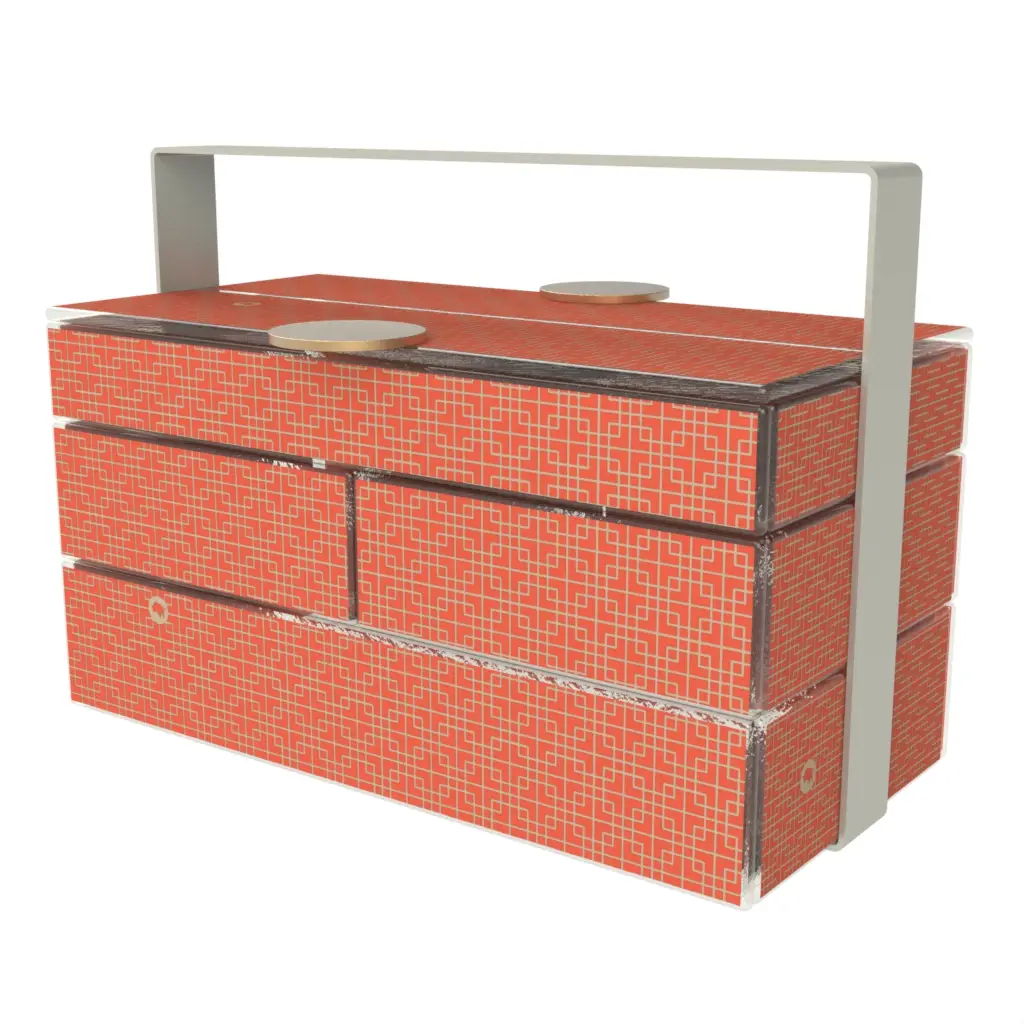 Modern Picnic Basket in Coral Red - Specialty Serveware - 3/4 View