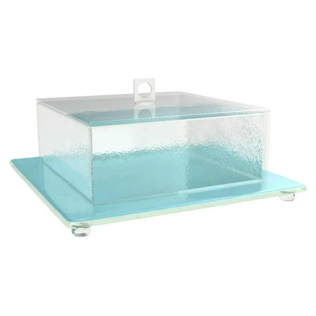 Square Glass Cloche in Porcelain Blue - Welcome Amenities - 3/4 View
